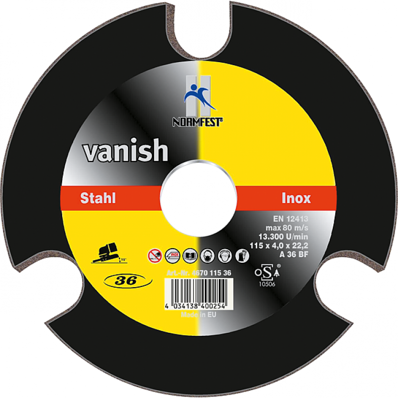 vanish 115x22,2 grain P 36 disque meuler à trou low temp
